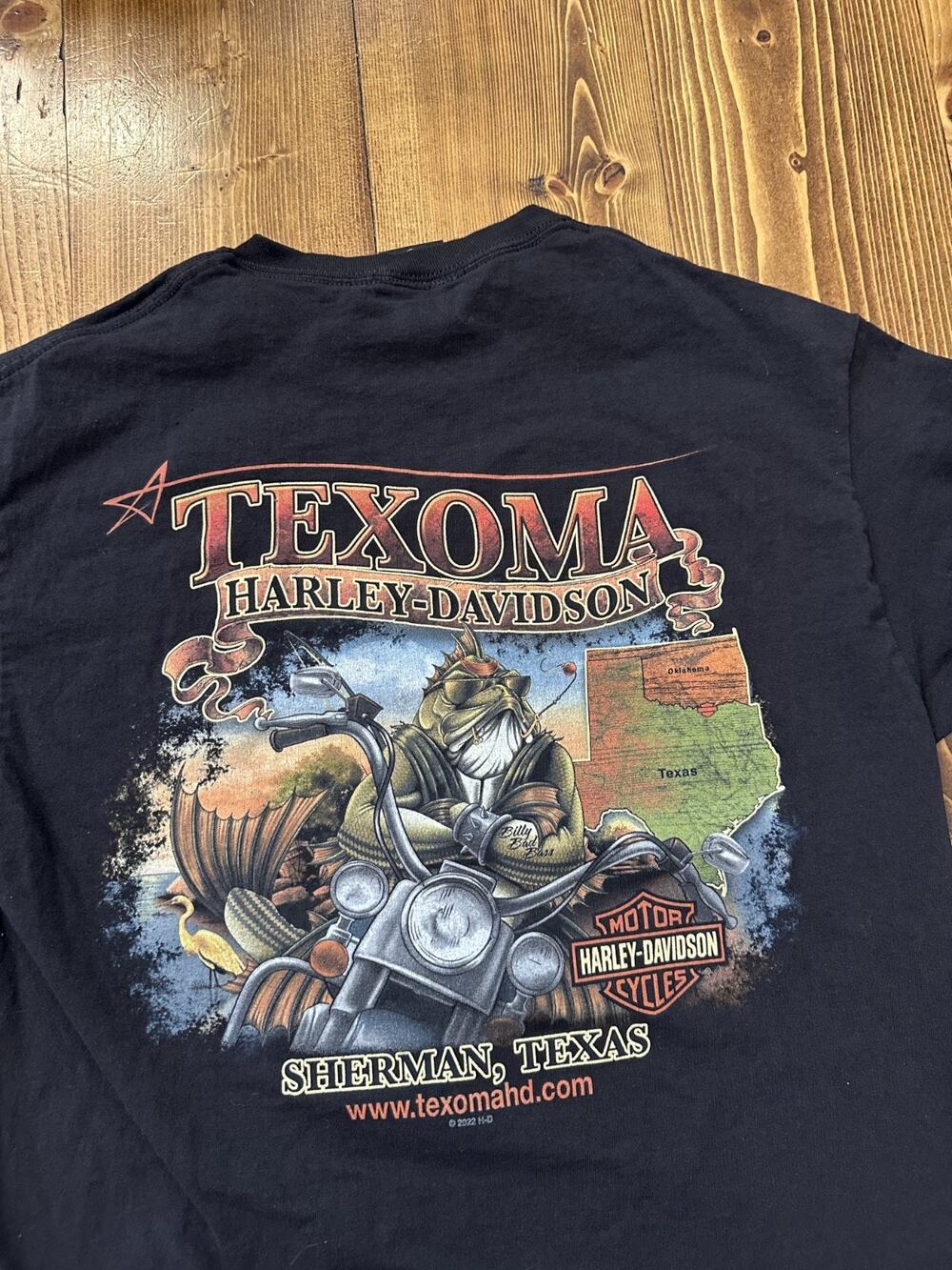 Harley Davidson Motorcycles Texoma Sherman Texas Bass Large T-Shirt I Got Mine